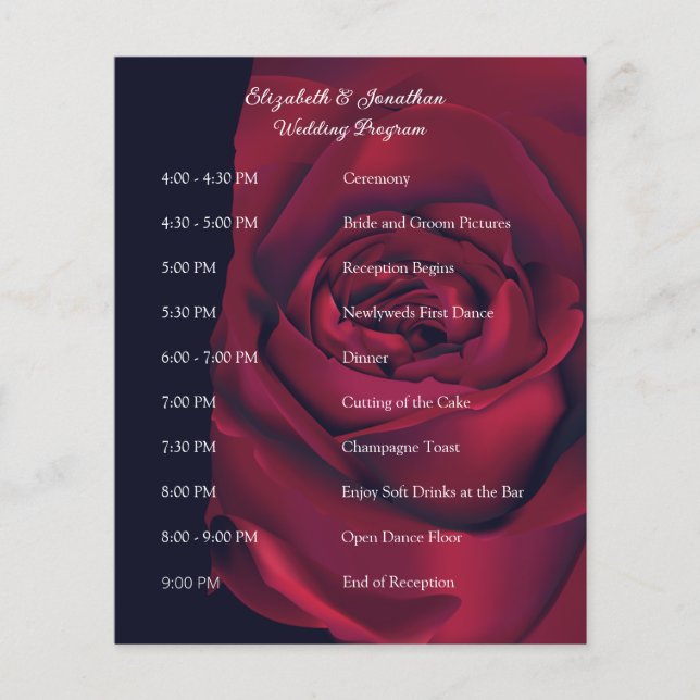 Programa de Casamento do Gótico Vermelho Negro de  (Frente)