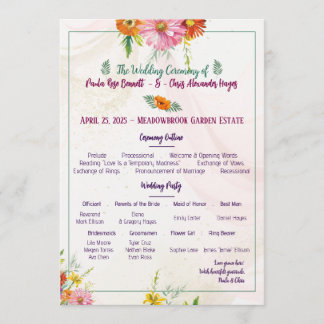 Programa de Casamento do Jardim de Flor Selvagem E