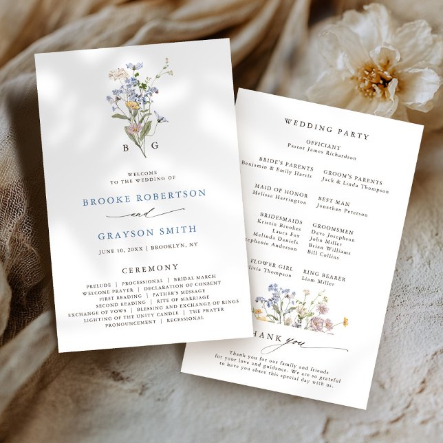 Programa de Casamento do Jardim dos Prados de prim (Spring Wildflower Meadow Garden budget Wedding Program)