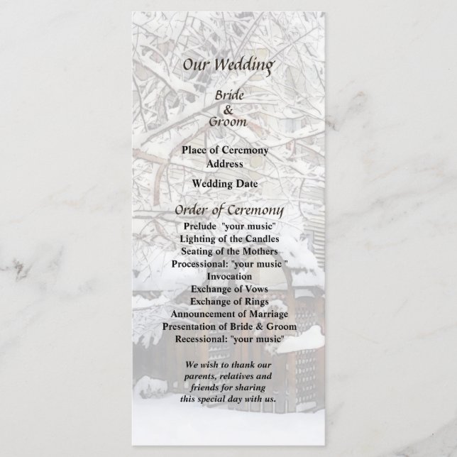 Programa de Casamento do Portão do Jardim no Inver (Frente)