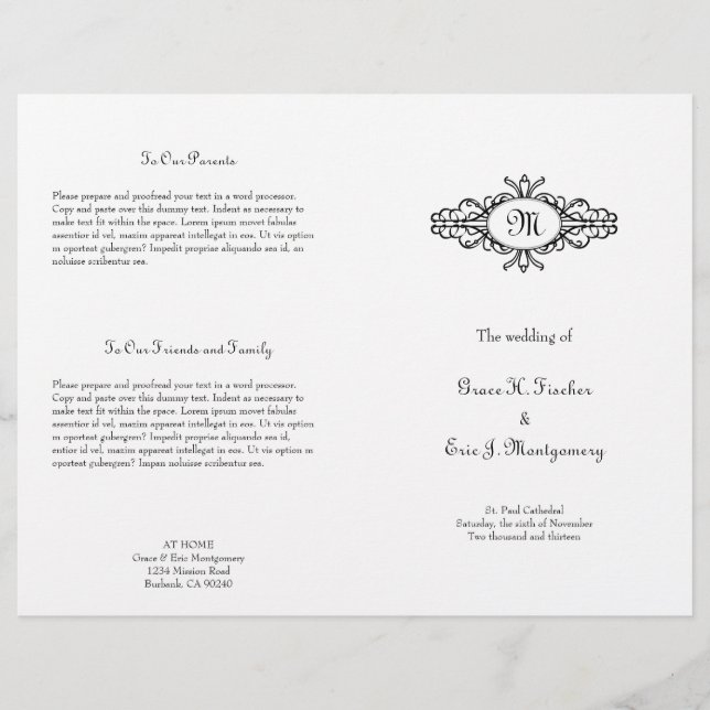 Programa de casamento do solteiro de quadro barroc (Frente)