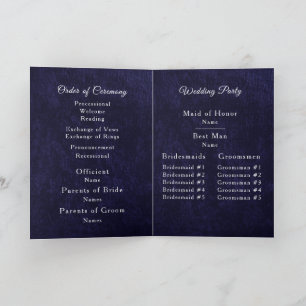 Programa de Casamento Doblado em Veludo Azul Marin
