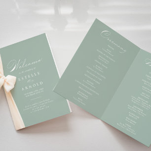 Programa de Casamento Dobrado Caligrafia Verde Bra