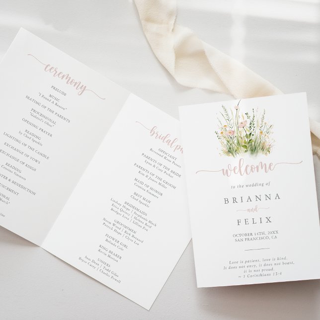 Programa de Casamento Dobrado de Boho Wildflower (Criador carregado)