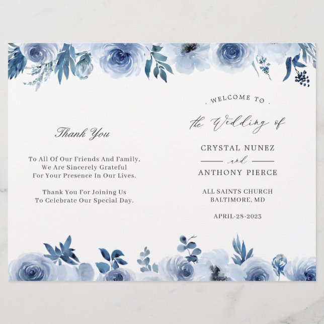 Programa de Casamento Dobrado do Dusty Blue Floral (Frente)