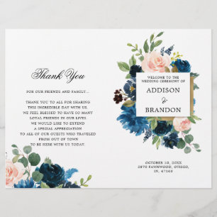 Programa de Casamento Dobrado Floral Cor-de-rosa M