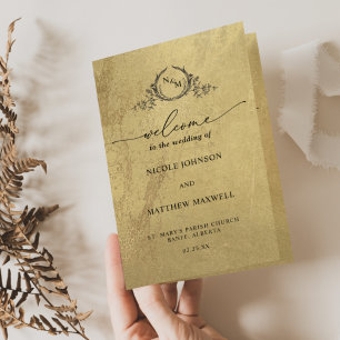 Programa de Casamento Dobrado Monograma Dourado El