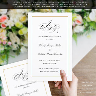 Programa de Casamento Dobrável Elegante com Monogr