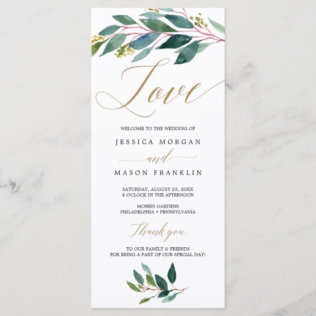 Programa de Casamento dos Verdes do Jardim - Amor (Frente)