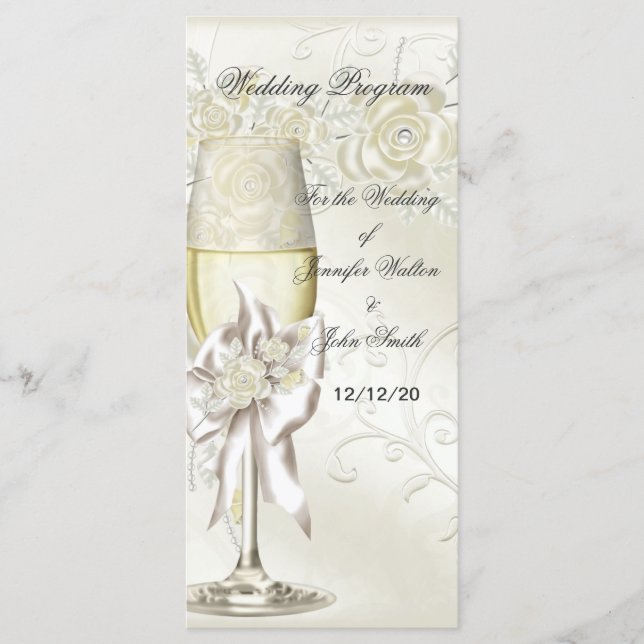 Programa de Casamento Dourado Creme Pérola Flores  (Frente)