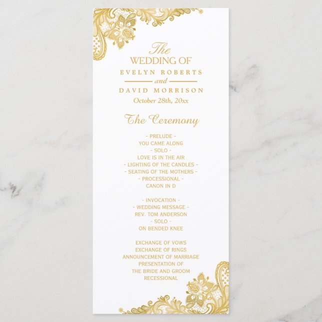 Programa de Casamento Dourado de Locais Elegante e (Frente)