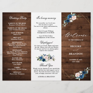 Programa de Casamento Dourado de Madeira Rústica c