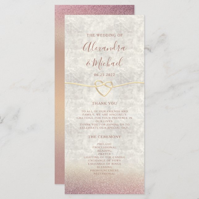 Programa de Casamento Dourado do Rosa Glitter (Frente/Verso)