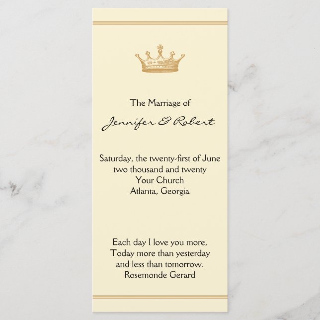 Programa de Casamento Dourado e de Marfim: Regênci (Frente)