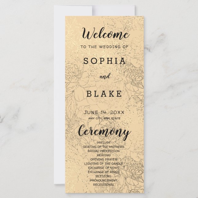 Programa de Casamento Dourado e Floral Amarelo Met (Frente)