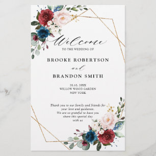 Programa de Casamento Dourado Floral Blush Marinho