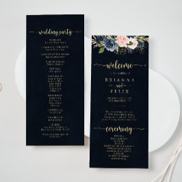 Programa de Casamento Dourado Floral com Blush de 