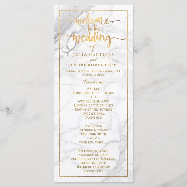 Programa de Casamento Dourado PixDezines Marble+Fa (Frente)