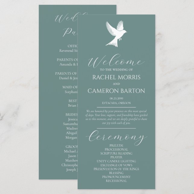Programa de Casamento Dove Classic Script Cerimôni (Frente/Verso)
