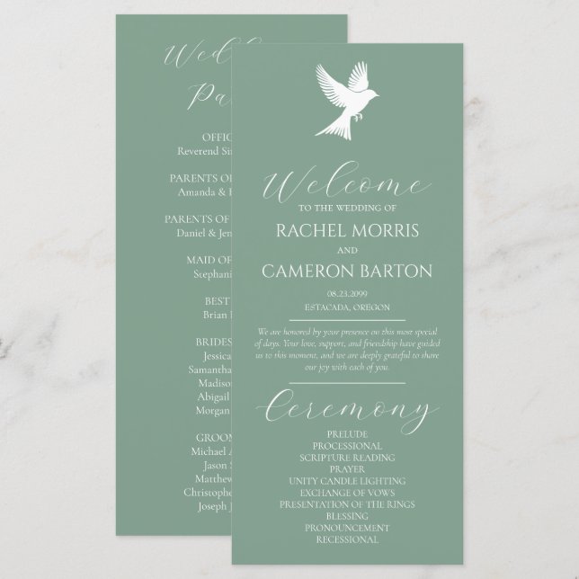 Programa de Casamento Dove Classic Script Cerimôni (Frente/Verso)