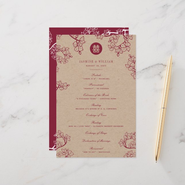 Programa de Casamento Dupla Felicidade com Flores  (Frente/Verso In Situ)