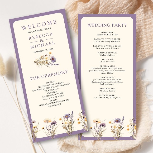 Programa de Casamento Dusty Purple Boho Wildflower (Criador carregado)