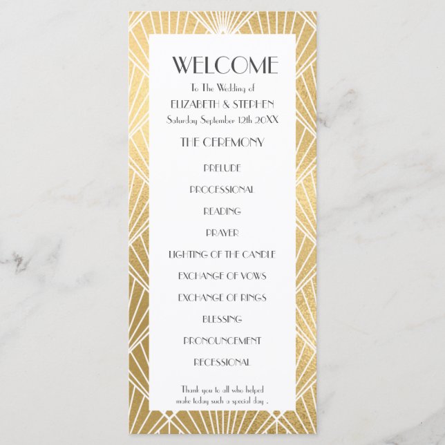 Programa de Casamento Elegant Gatsby Deco Branco e (Frente)