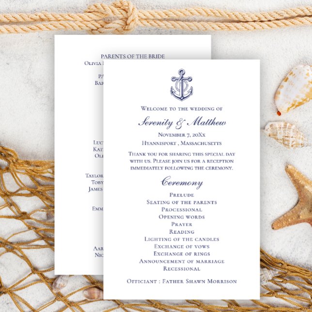 Programa de Casamento Elegante Âncora Azul Marinho (Criador carregado)