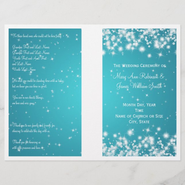 Programa de Casamento Elegante Blue Sparkle (Frente)