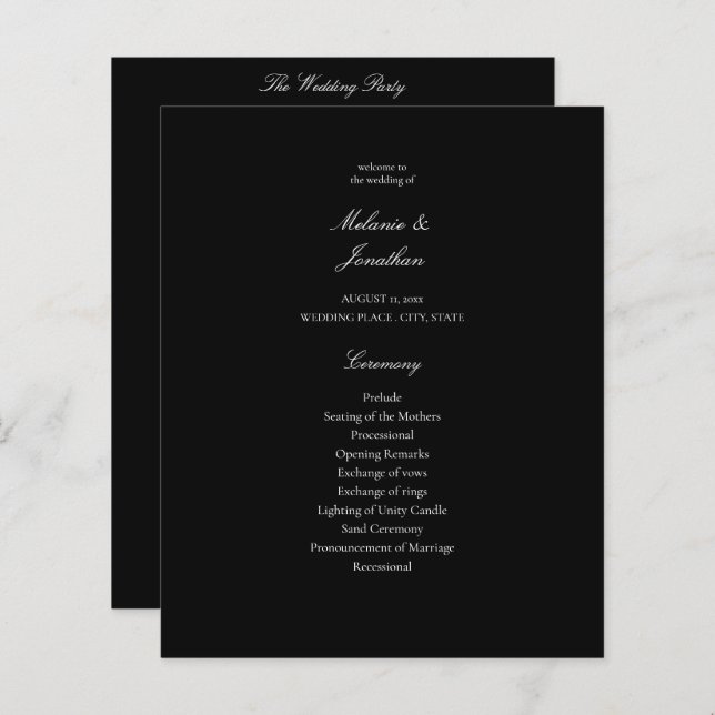 Programa de Casamento Elegante Branco de Orçamento (Frente/Verso)