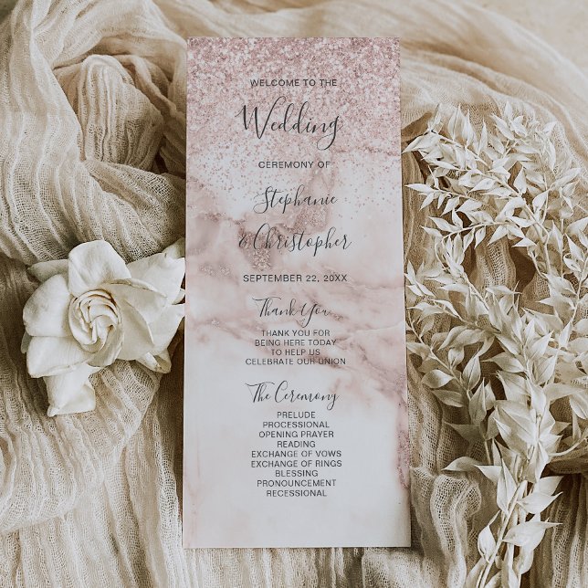 Programa de Casamento Elegante com Brilho em Rose  (Criador carregado)