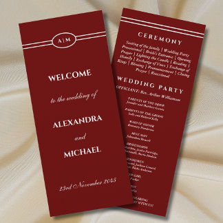 Programa de Casamento Elegante com Monograma Burgu