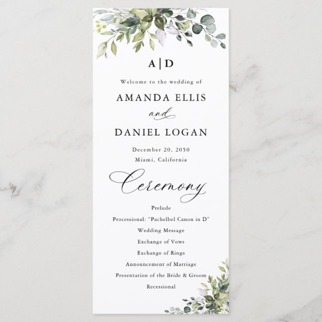 Programa de Casamento Elegante com Verdor (Frente)