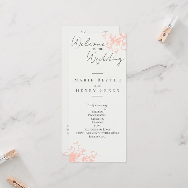 Programa de Casamento Elegante Coral & Cream Filig (Frente/Verso In Situ)