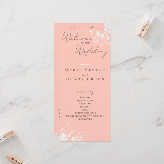 Programa de Casamento Elegante Coral & Cream Filig (Frente/Verso In Situ)