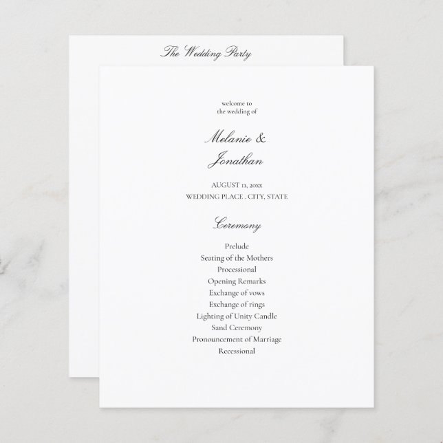 Programa de Casamento Elegante de Branco de Orçame (Frente/Verso)