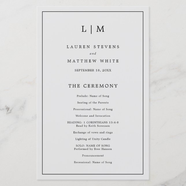 Programa de Casamento Elegante de Monograma de Cin (Frente)