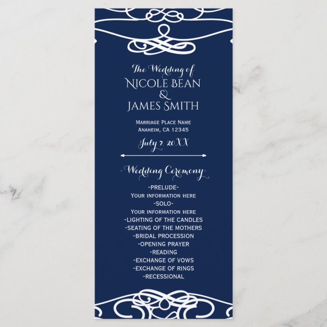 Programa de Casamento Elegante de Vintagem Branca  (Frente)