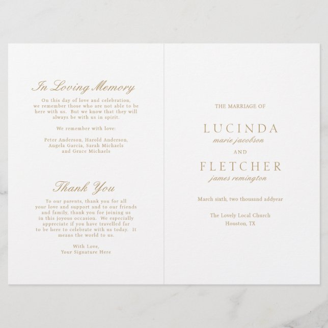 Programa de Casamento Elegante Dinheiro Antigo Dou (Frente)