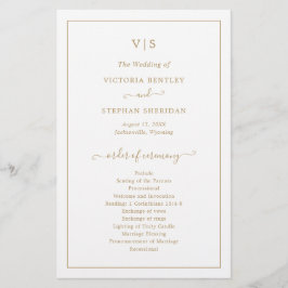 Programa de Casamento Elegante Dourado do Monogram