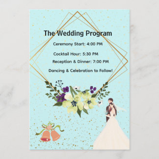 Programa de Casamento Elegante em Azul Poeirento c