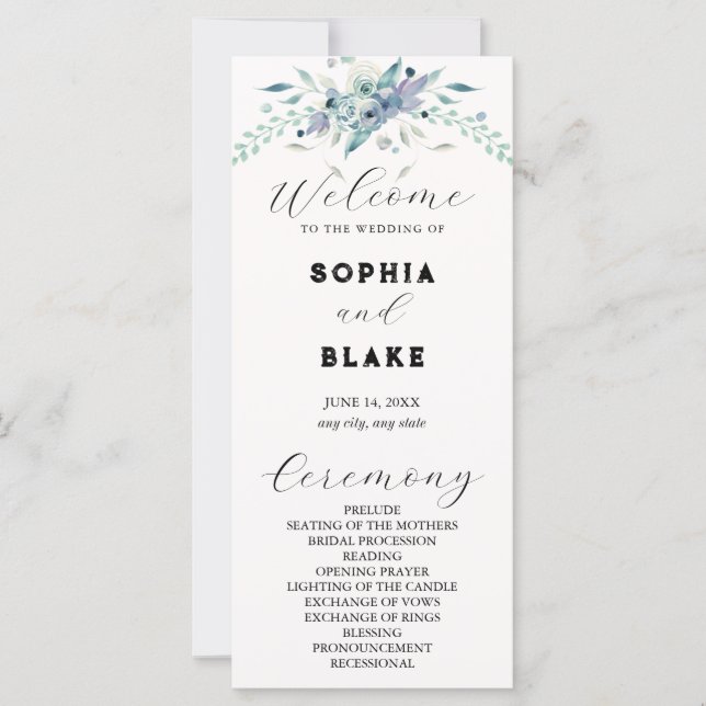 Programa de Casamento Elegante em Creme com Flores (Frente)