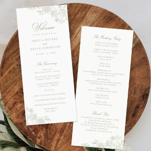 Programa de Casamento Elegante Floral Vintage Verd