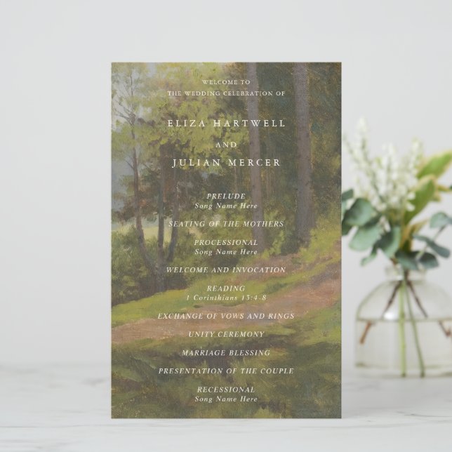 Programa de Casamento Elegante Floresta Rústica (Em pé/Frente)