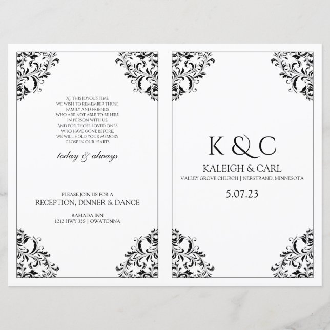 Programa de Casamento Elegante - Foldover Booklet  (Frente)