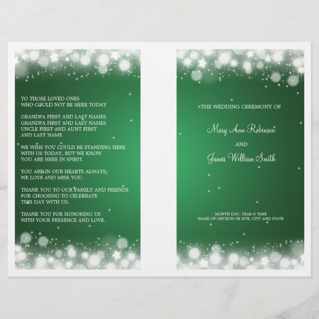 Programa de Casamento Elegante Magic Sparkle Green (Frente)