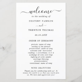 Programa de Casamento Elegante Mínimo Preto Branco