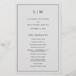 Programa de Casamento Elegante Monograma Cinza Cla