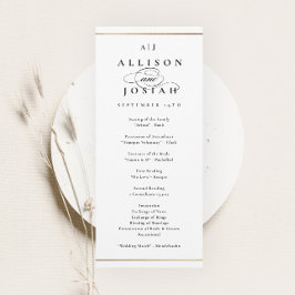 Programa de Casamento Elegante Monograma Dourado