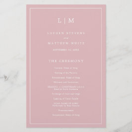 Programa de Casamento Elegante Monograma Rosa Clar